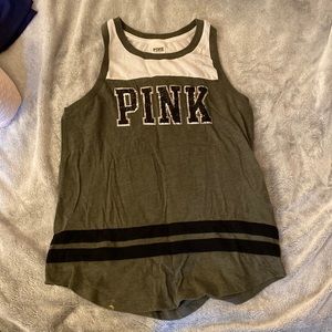 PINK army green tank top with sequins.